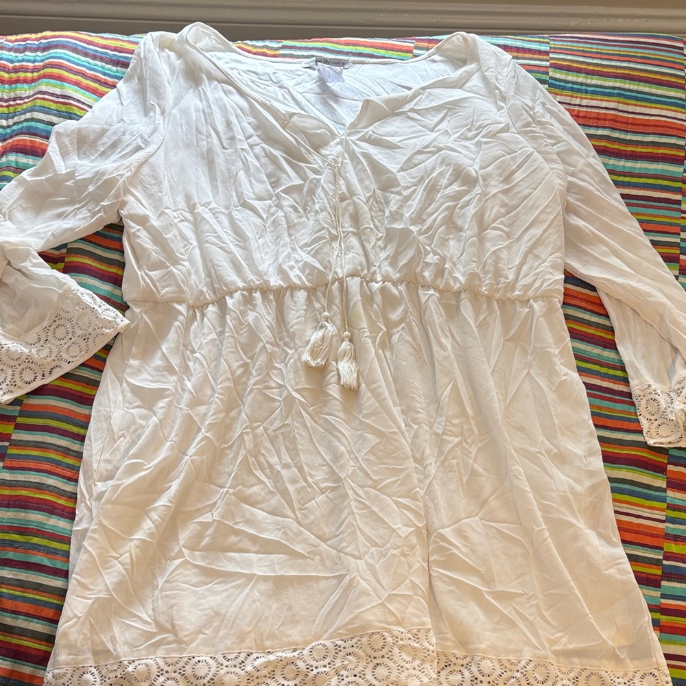 Nwot White Boho Tunic with Lace Details size 3X/3T